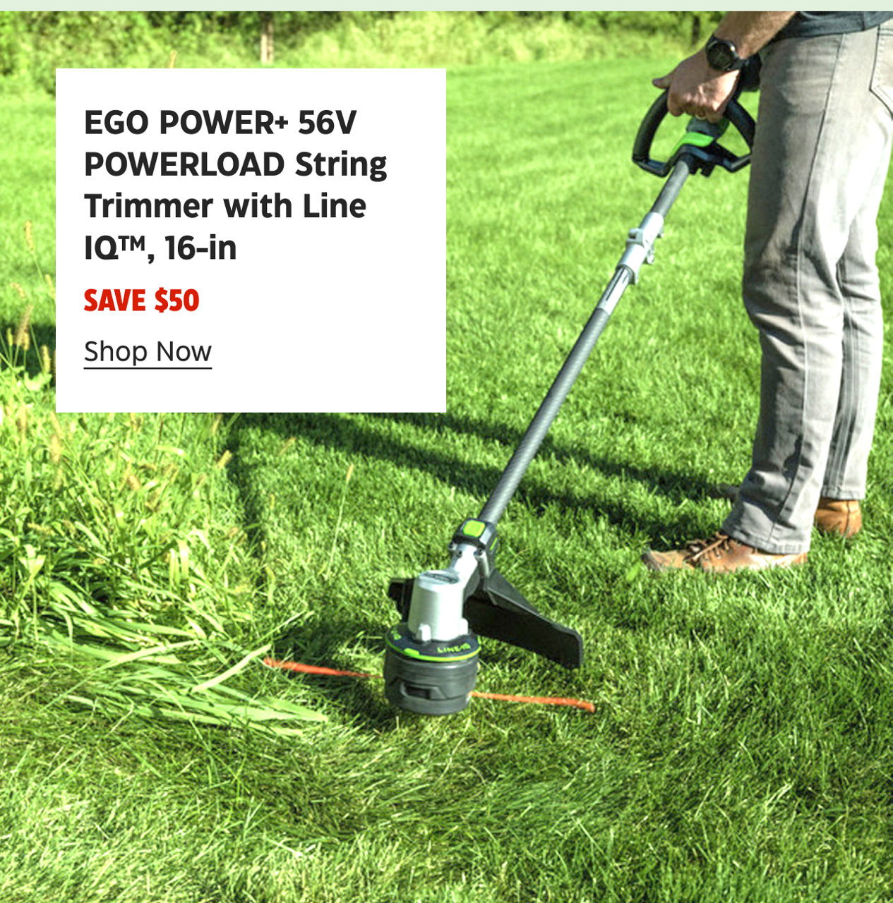 EGO POWER+ 56V POWERLOAD String Trimmer with Line IQ™, 16-in. Save $50. Shop Now.
