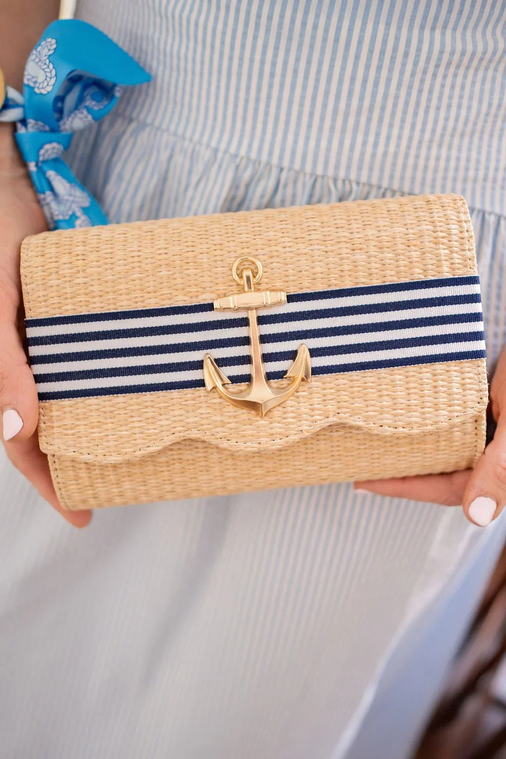 Image of Straw Scalloped Ruby - Navy Candy Band- 3D Anchor