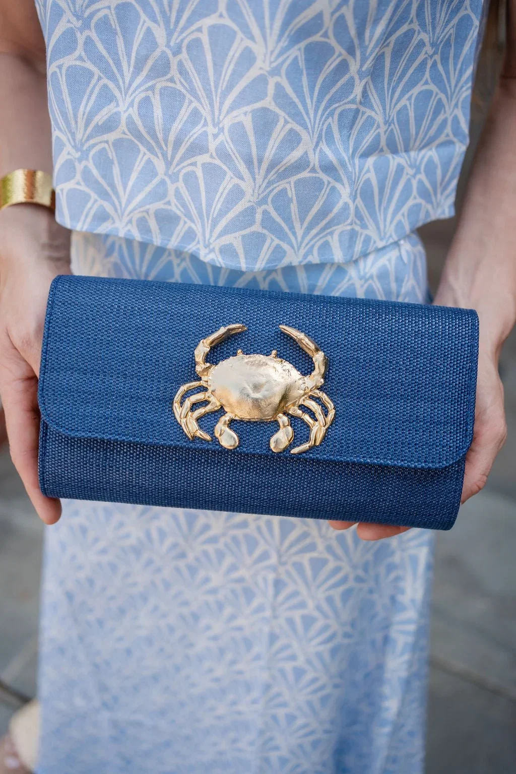 Image of Navy Avery Clutch Straw - Gold Charms