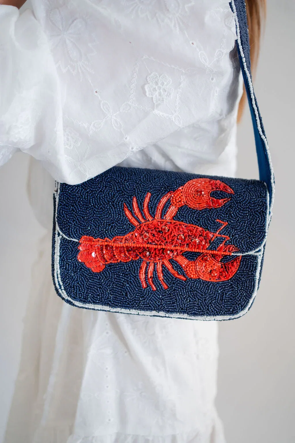 Image of Lobster Beaded Shoulder Bag