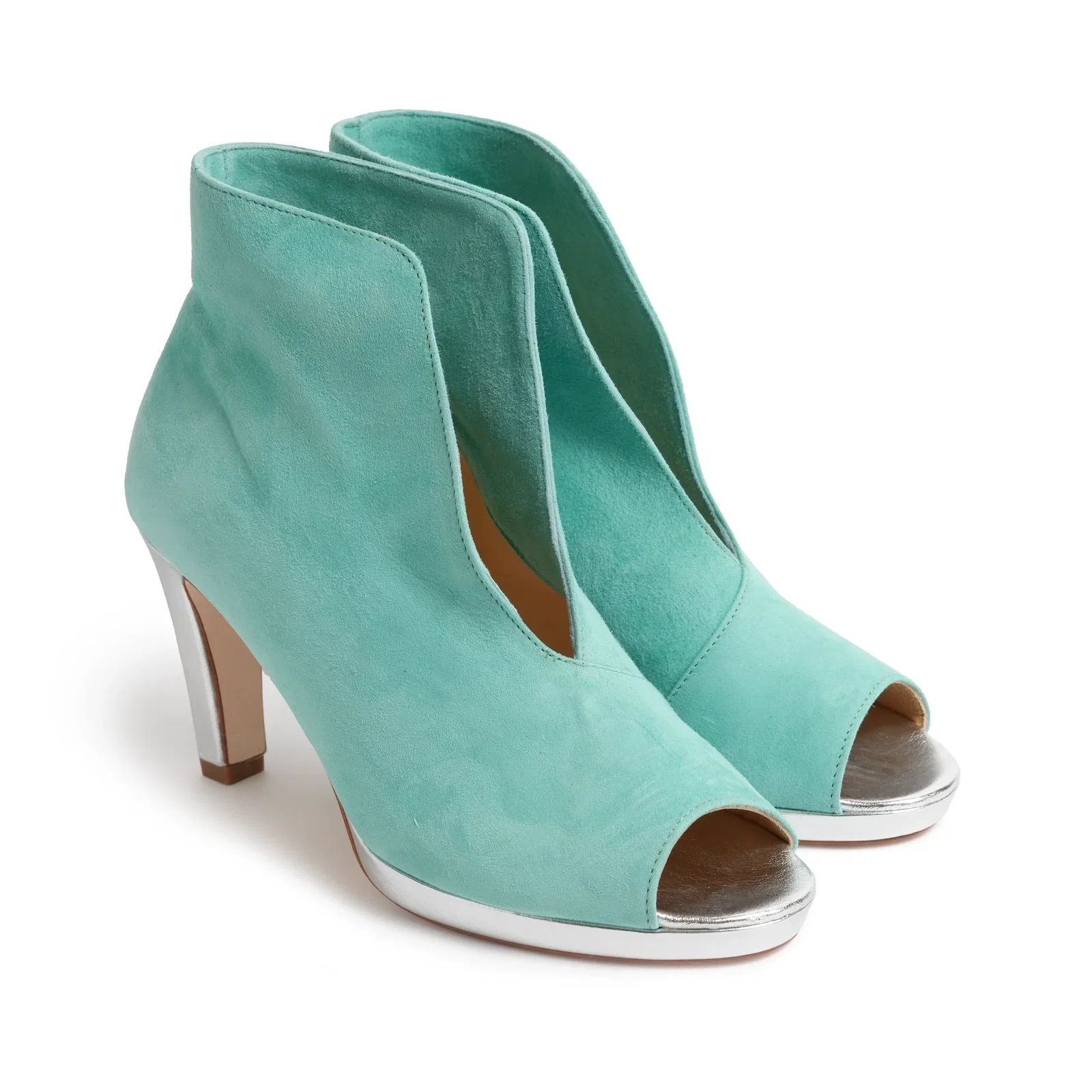 Image of Women Open Toe Platform Ankle Booties in Suede Twinkletif