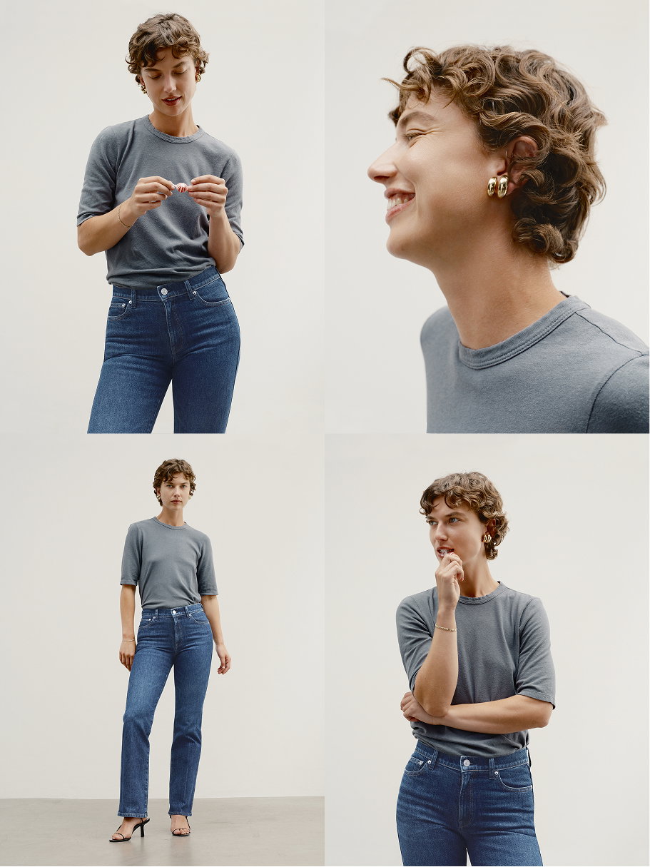 Shown in Tidepool. A vintage-inspired crewneck tee with an easy elbow sleeve. 