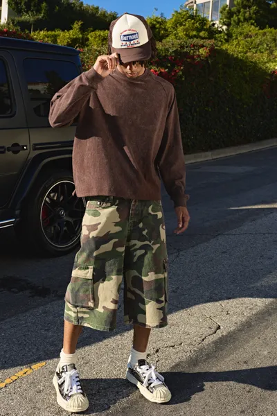 Washed Camo Longline Jorts