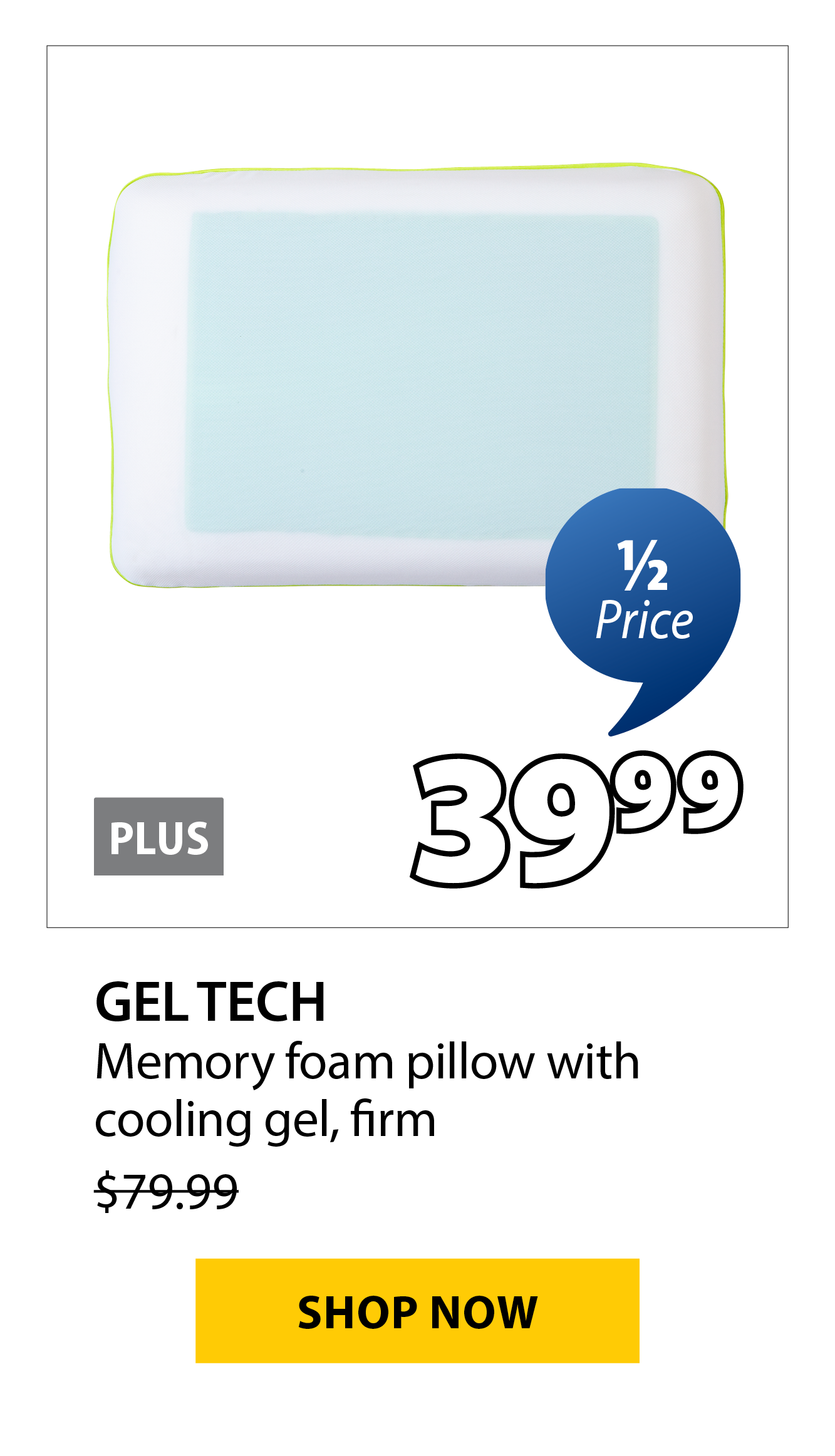 GEL TECH Memory foam pillow with cooling gel | 1/2 Price