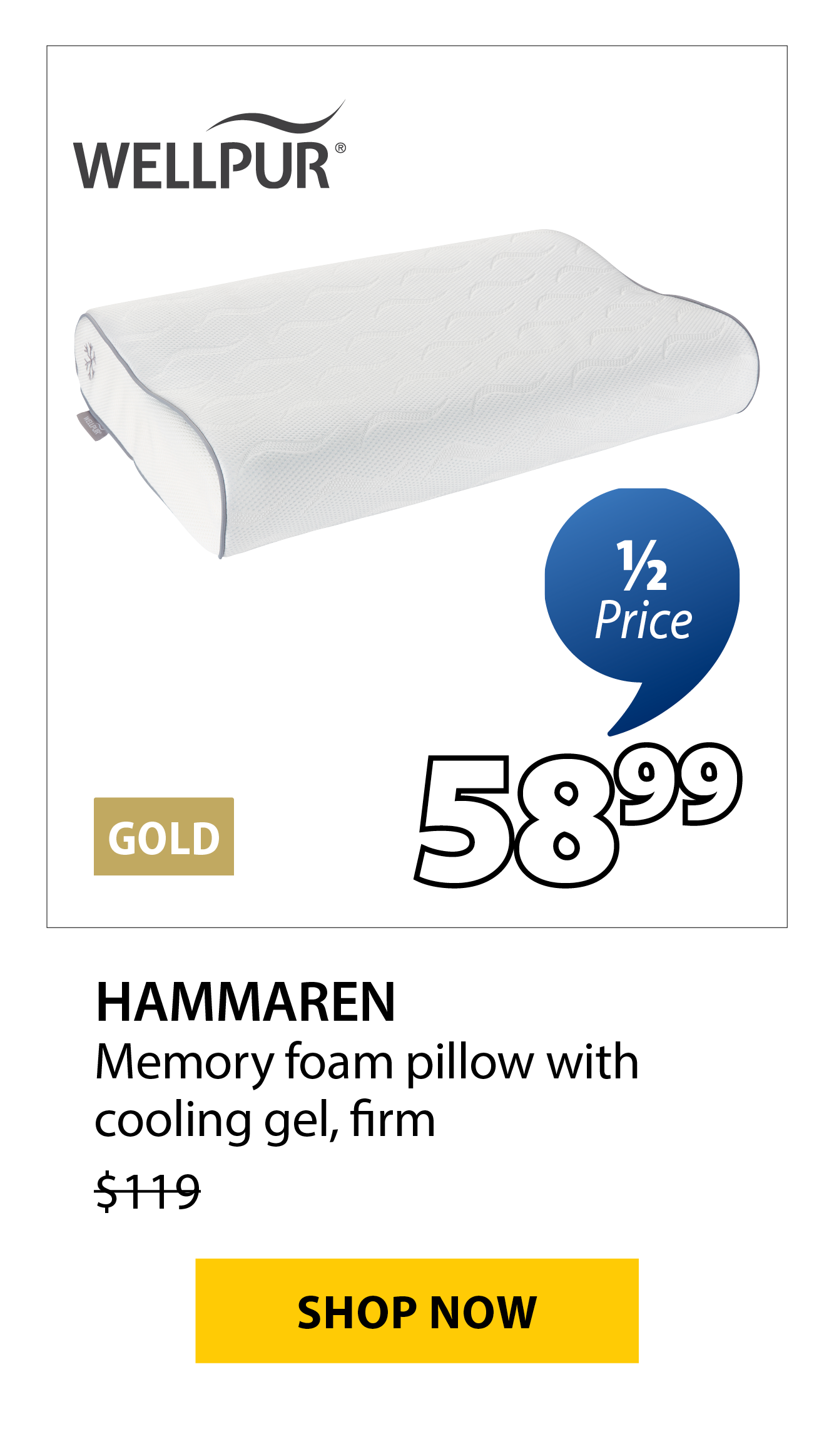 HAMMAREN Memory foam pillow with cooling gel | 1/2 Price