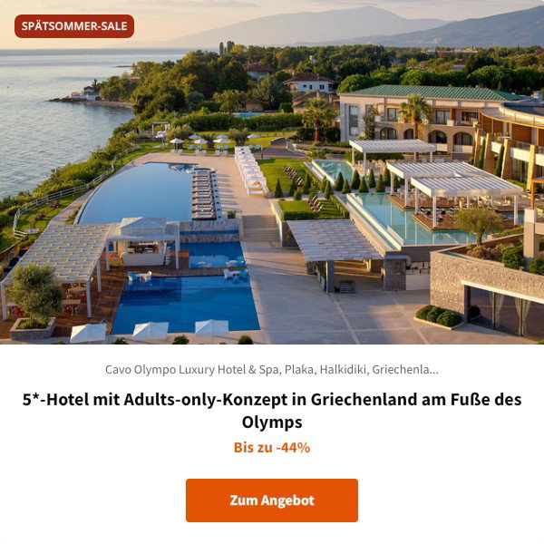 5*-Hotel mit Adults-only-Konzept in Griechenland am Fuße des Olymps