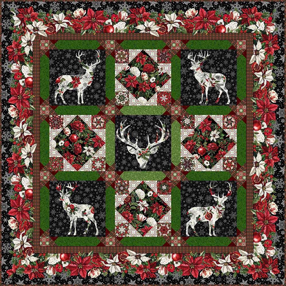 Image of Winter Enchantment Deer - Black - Jason Yenter - In The Beginning Fabrics - Quilt Kit
