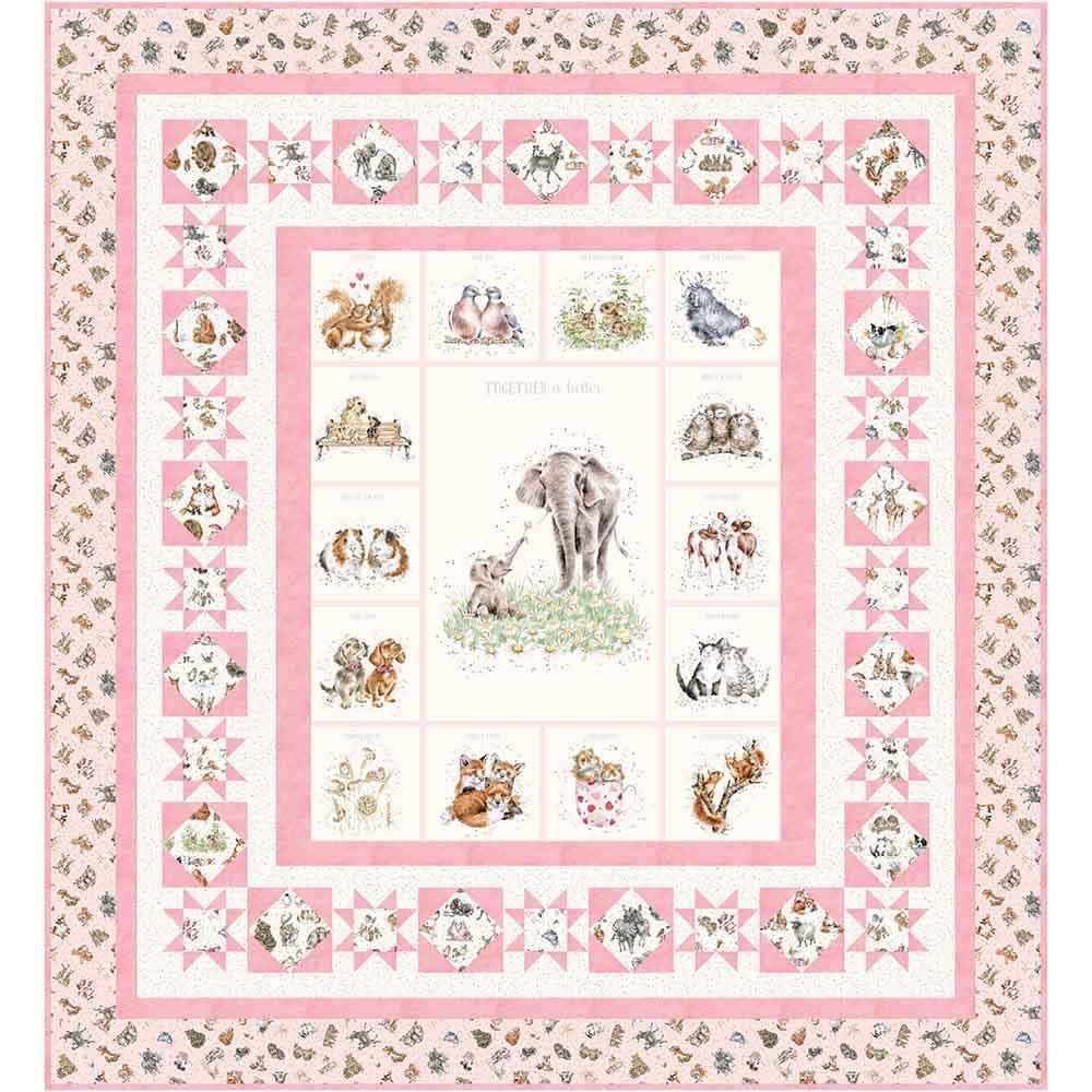 Image of Enchanted Squares - Elephants - Bound To Be Quilting - Together Is Better by Wrendale Designs - Maywood Studio - Panel Quilt Kit