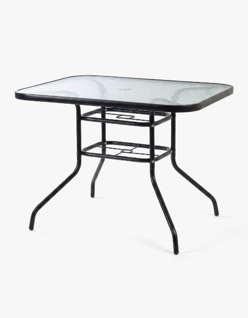 Sussex Black Metal Glass Top Garden Table - 90cm x 90cm