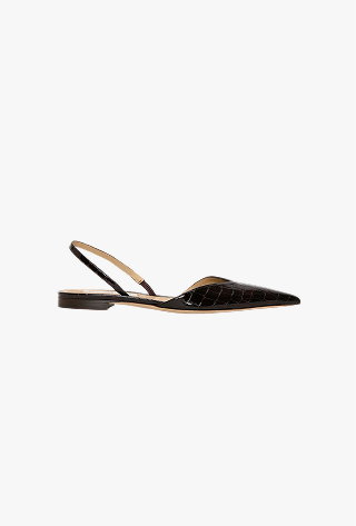 Victoria Angle Halter Back Flat Croc Embossed Leather