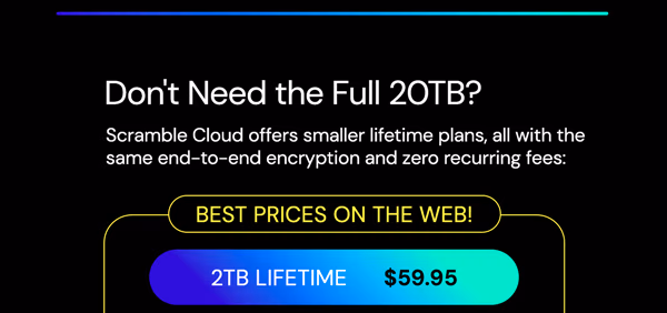 Scramble Cloud Storage Lifetime Subscription (20TB)