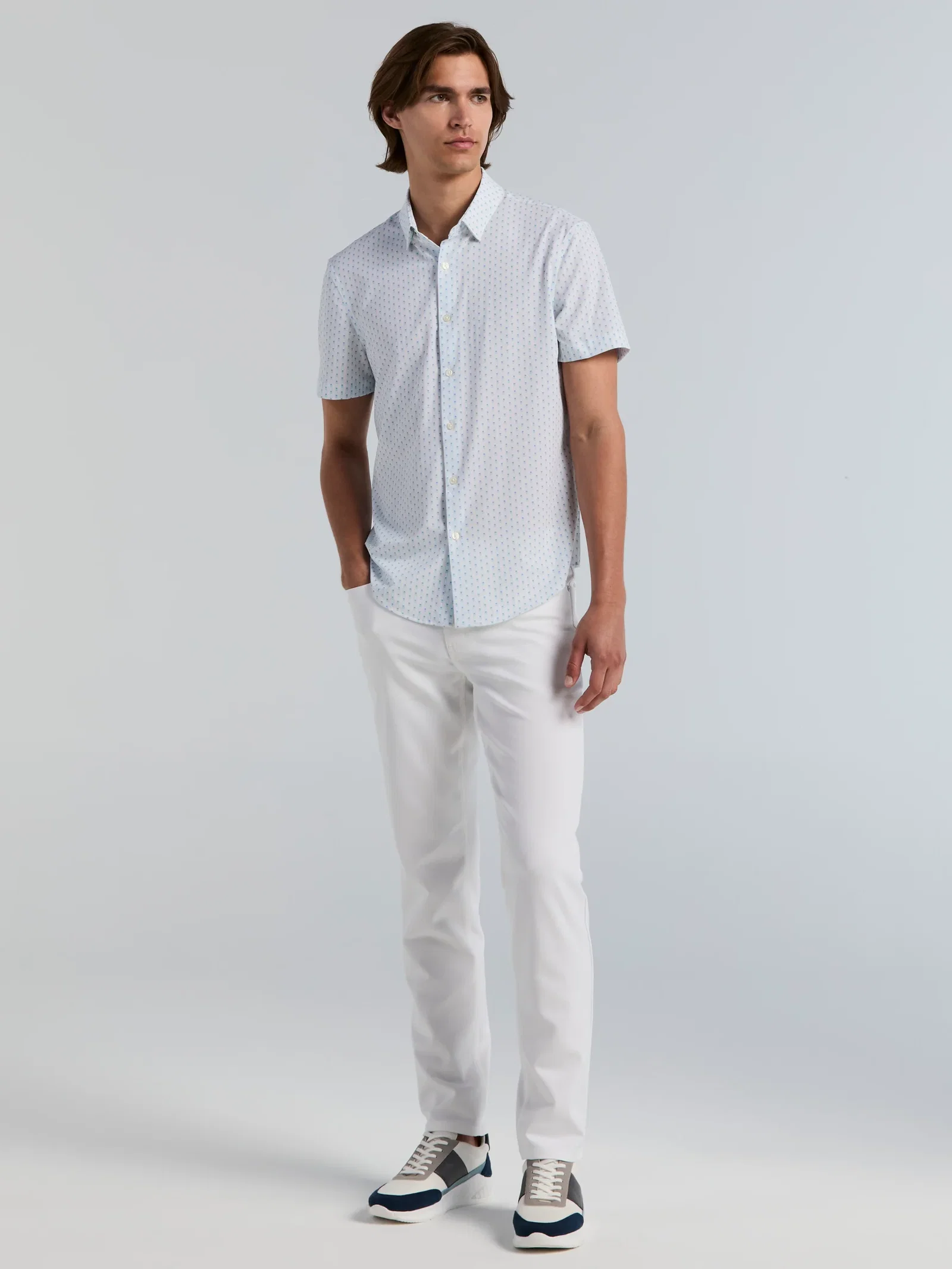 Slim Fit Total Stretch Square Print Shirt
