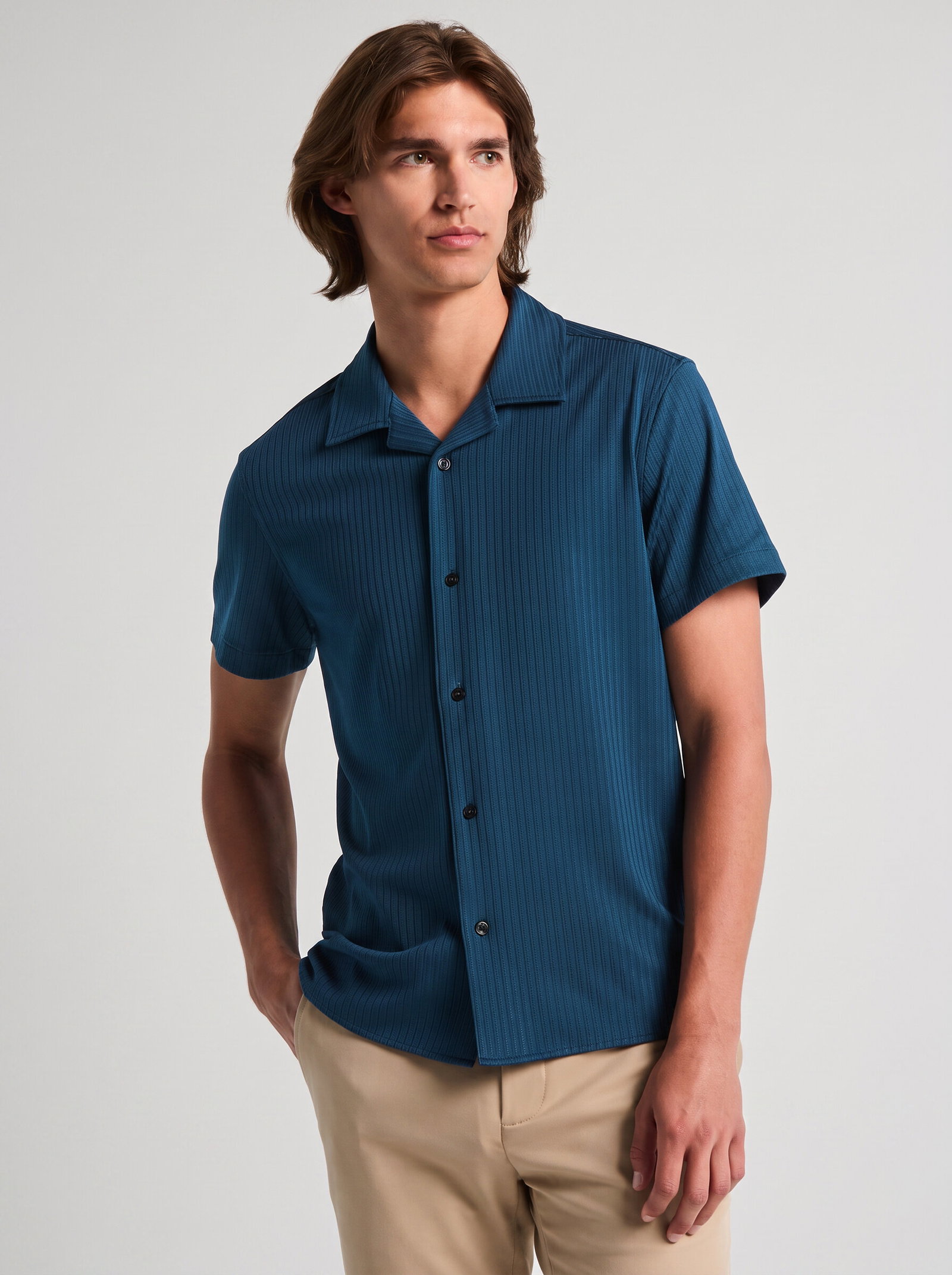 Ribbed Camp Collar Knit Shirt