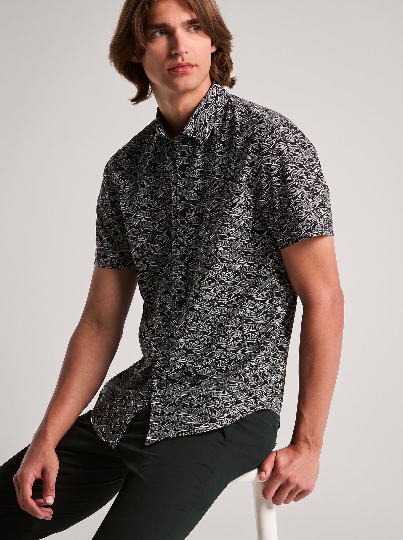 Slim Fit Total Stretch Wave Print Shirt