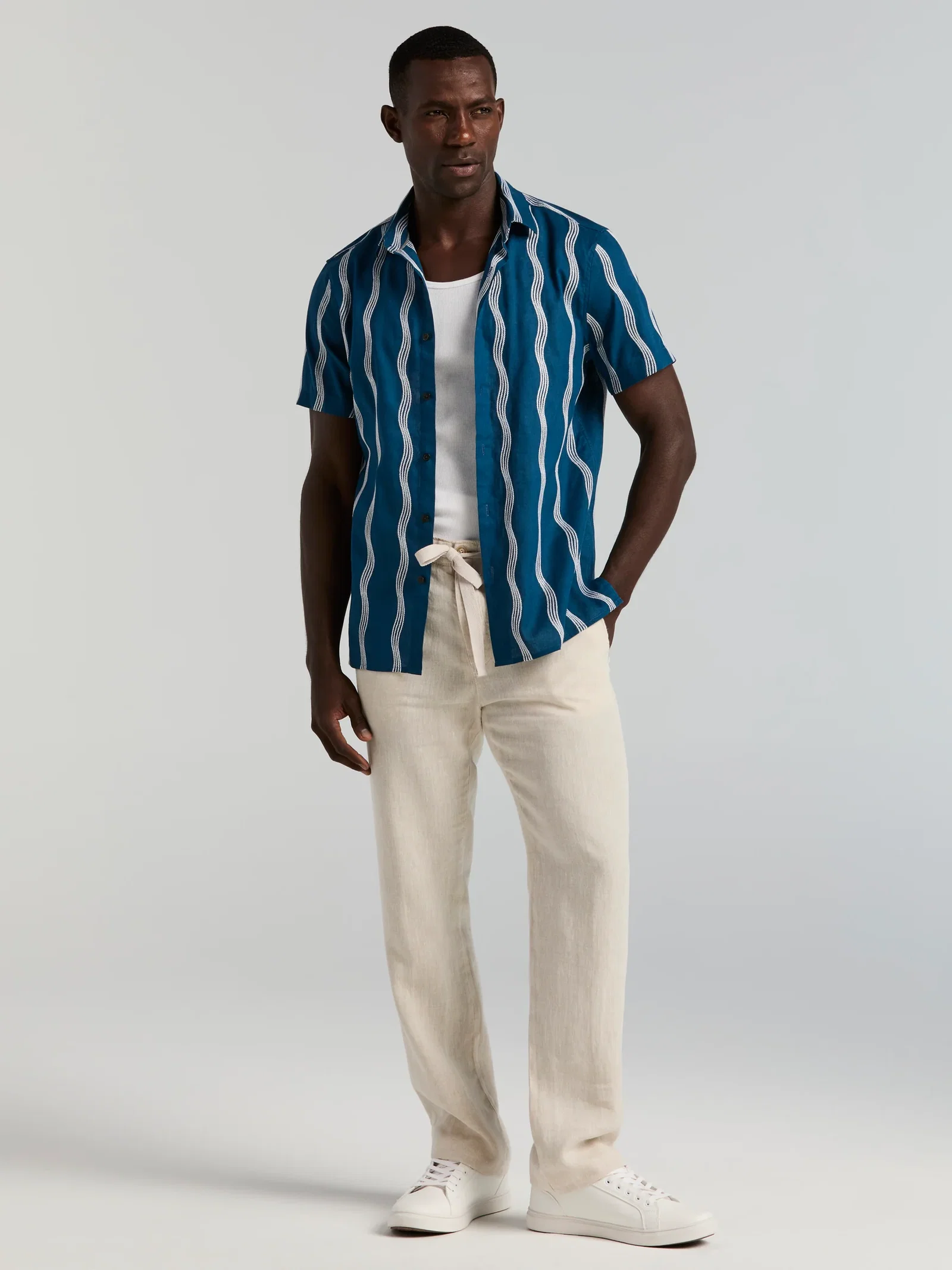 Linen Cotton Wave Print Shirt