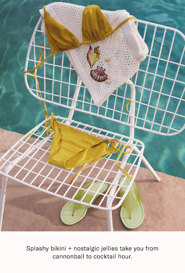 Splashy bikini + nostalgic jellies take you from cannonball to cocktail hour