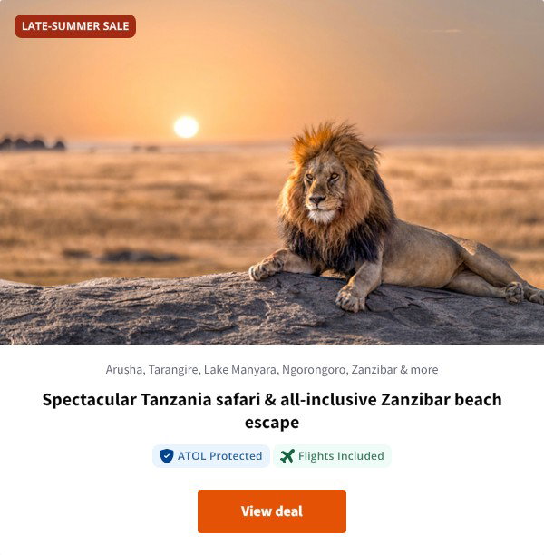 Spectacular Tanzania safari & all-inclusive Zanzibar beach escape