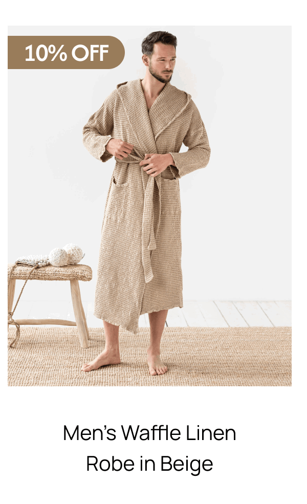Men's Waffle Linen Robe in Beige 