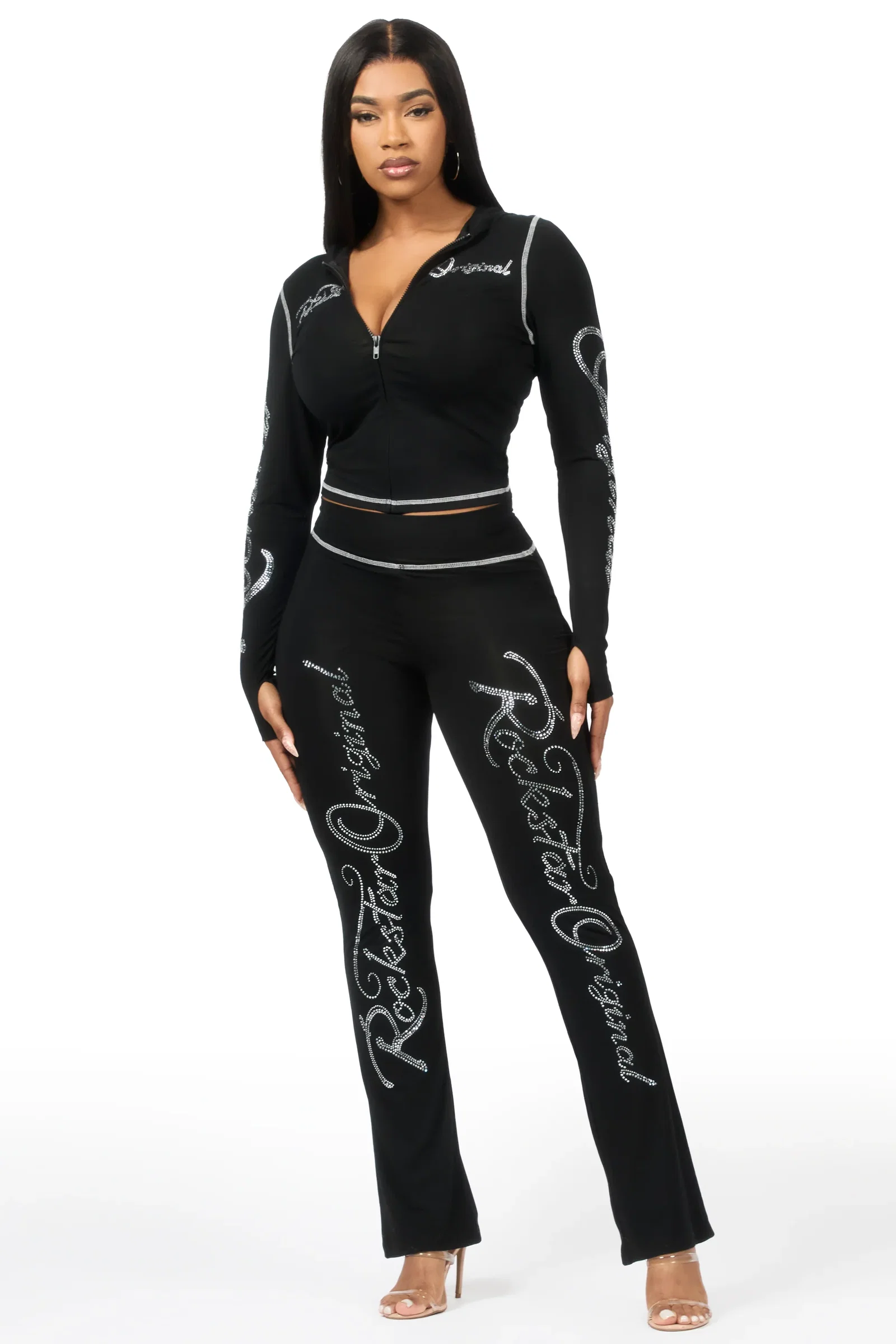 Image of Talanie Black Rhinestone Lounge Track Set
