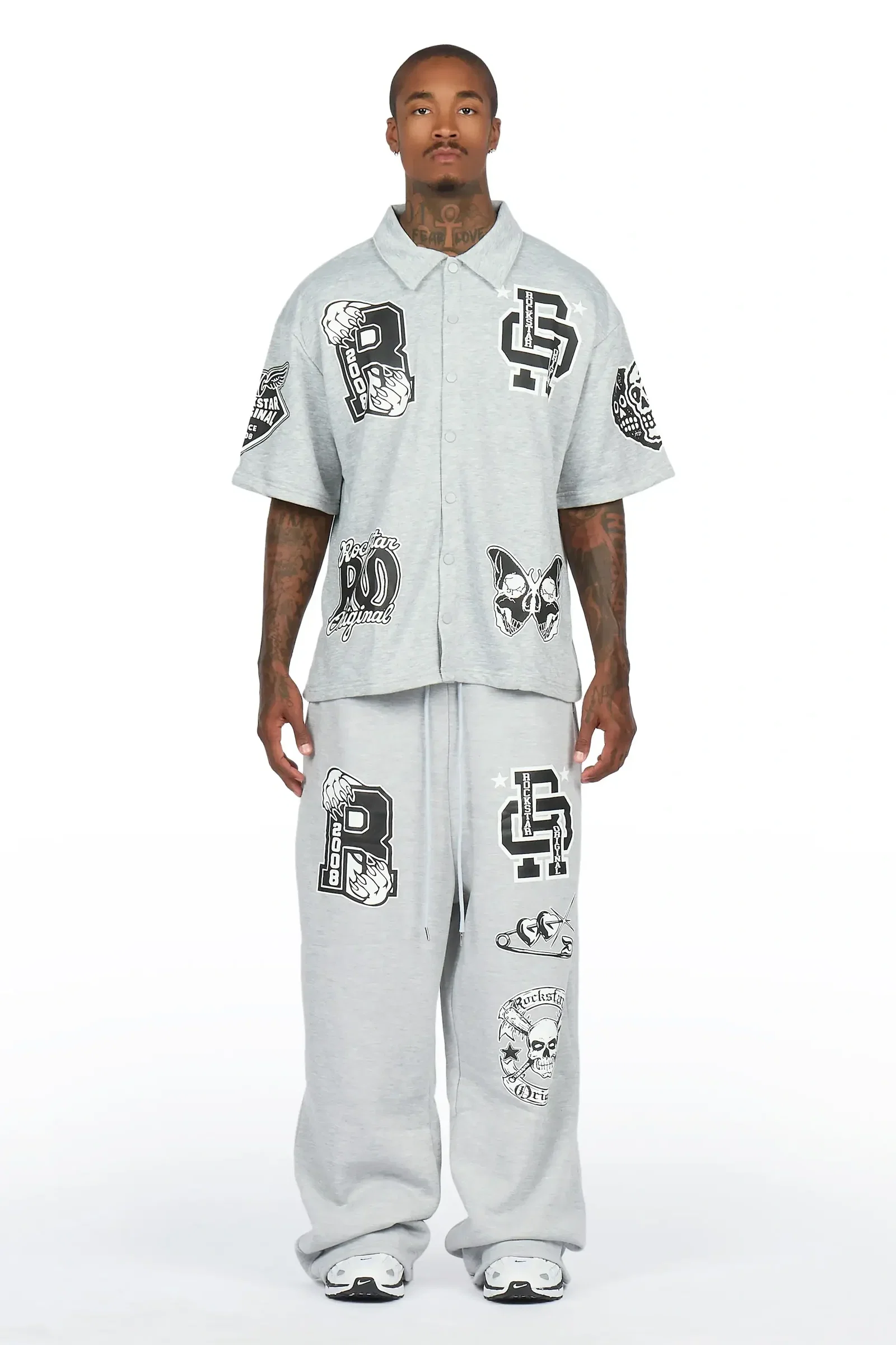 Image of Igor Heather Grey Crop Boxy Shirt/Fleece Baggy Track Set