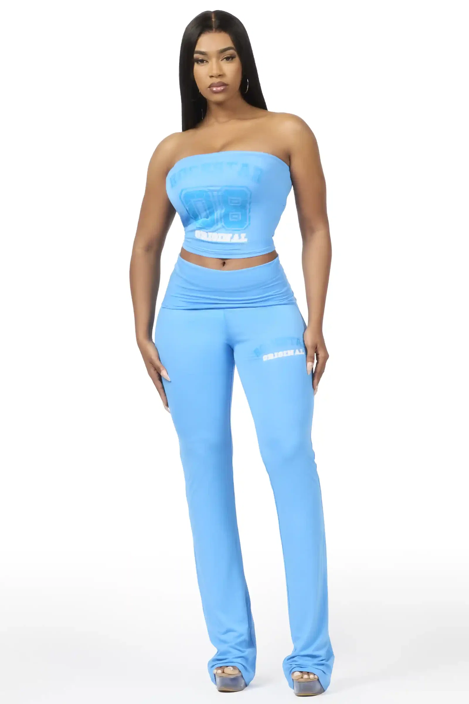 Image of Lareshe Blue Tube Foldover Pant Set