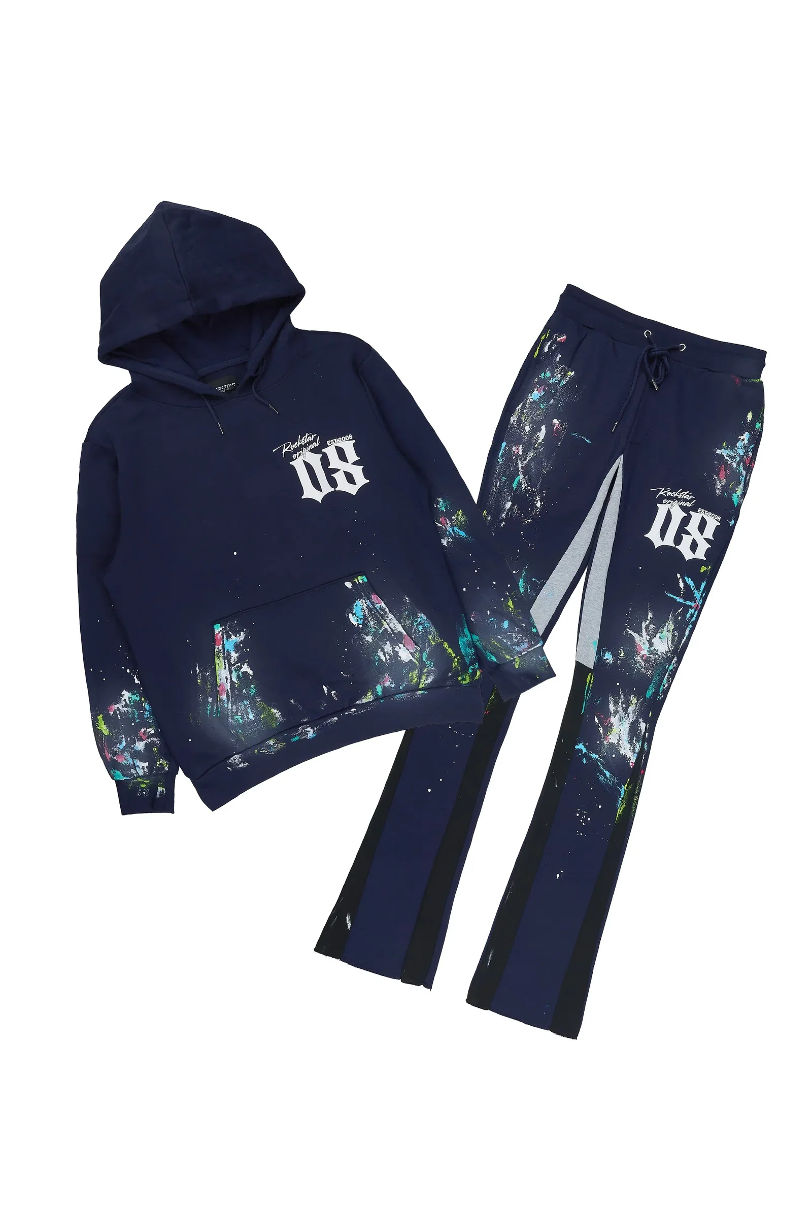 Image of Garth Navy Hoodie/Stacked Flare Pant Track Set