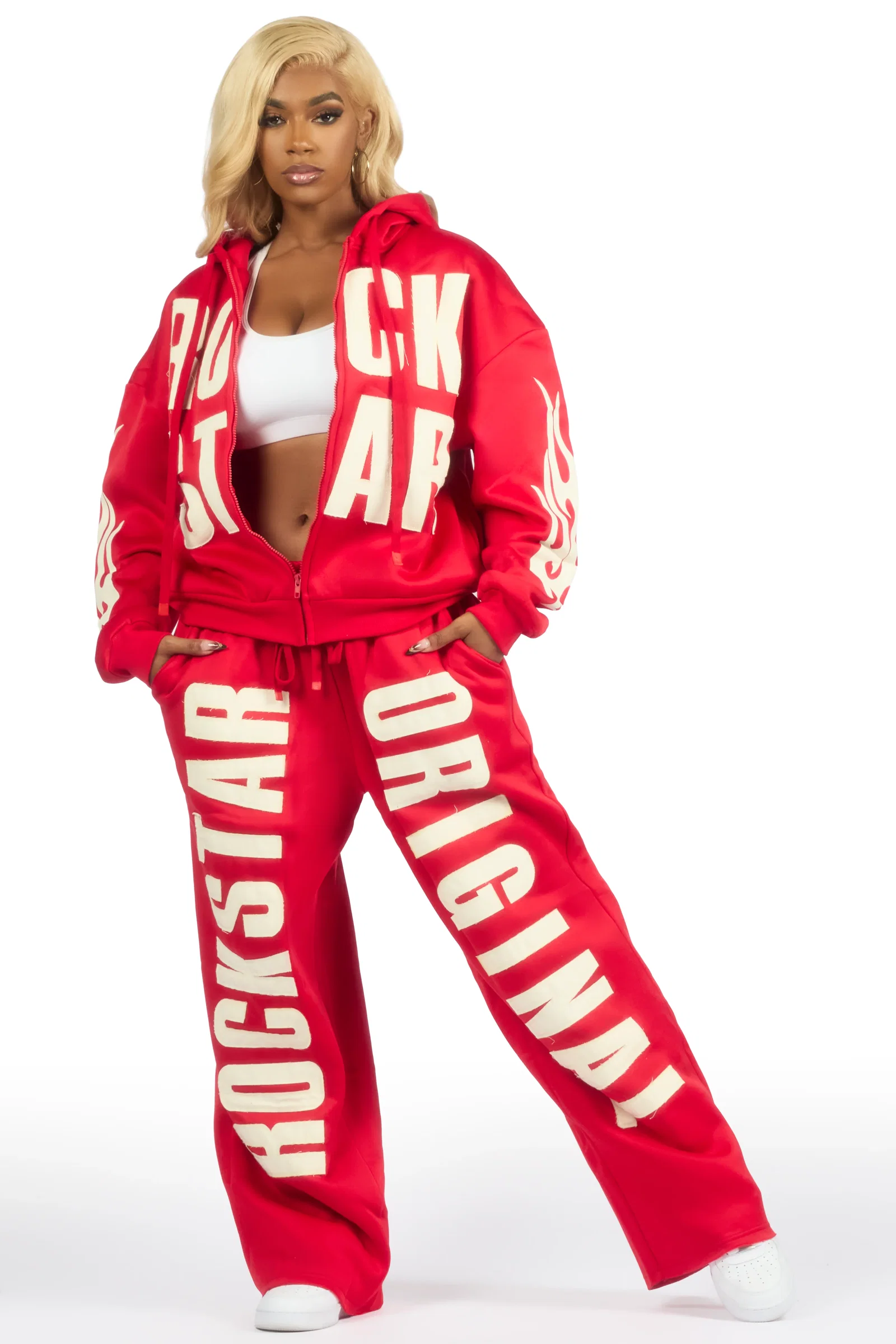 Image of Ashira Red Baggy Fit Zip Up Track Set