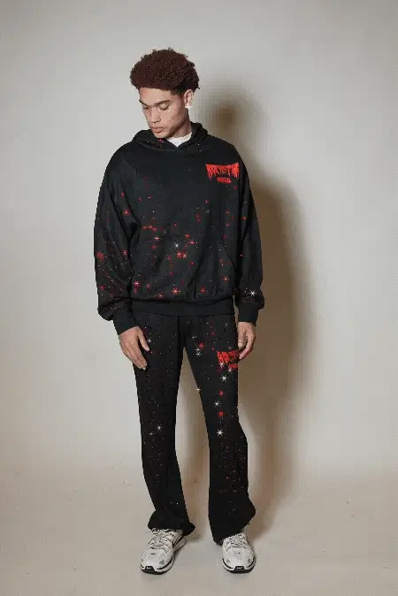 Image of Twinkle Black/Red Rhinestone Hoodie Relaxed Track Set