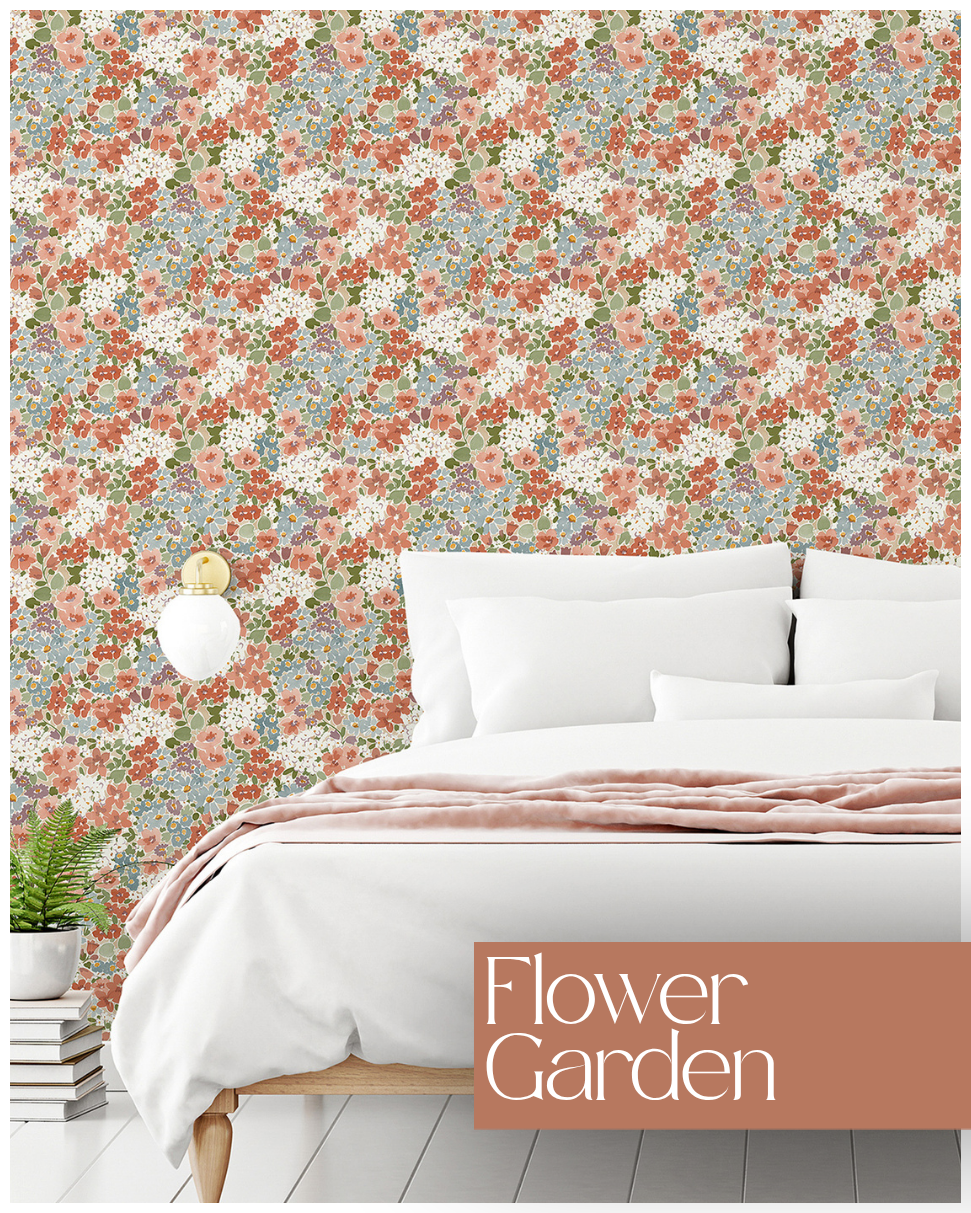 Flower Garden Wallpaper Rust / Blue Grandeco 208901