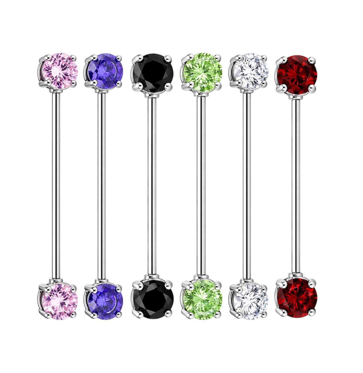 14G Prong CZ Industrial Barbell Scaffold Piercing Jewelry