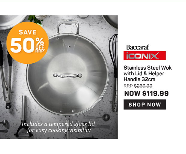 Baccarat iconiX Stainless Steel Wok with Lid & Helper Handle 32cm