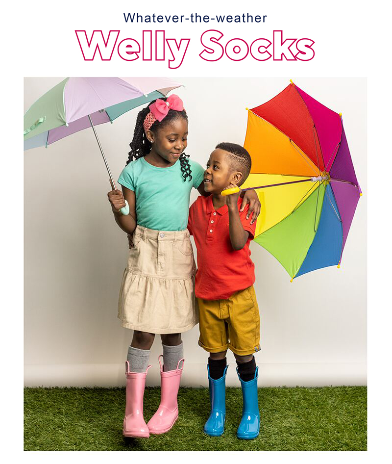 Whatever-the-weather welly socks with terry cushioned lining.