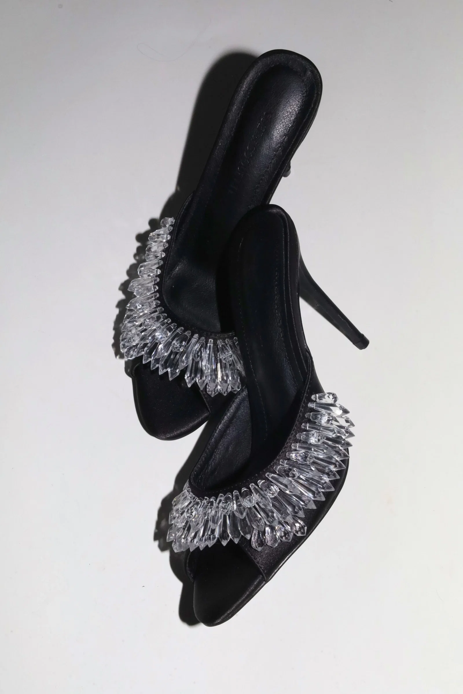 Image of Goldie Black Satin Drip Chandelier Open Toe Mules 100 mm