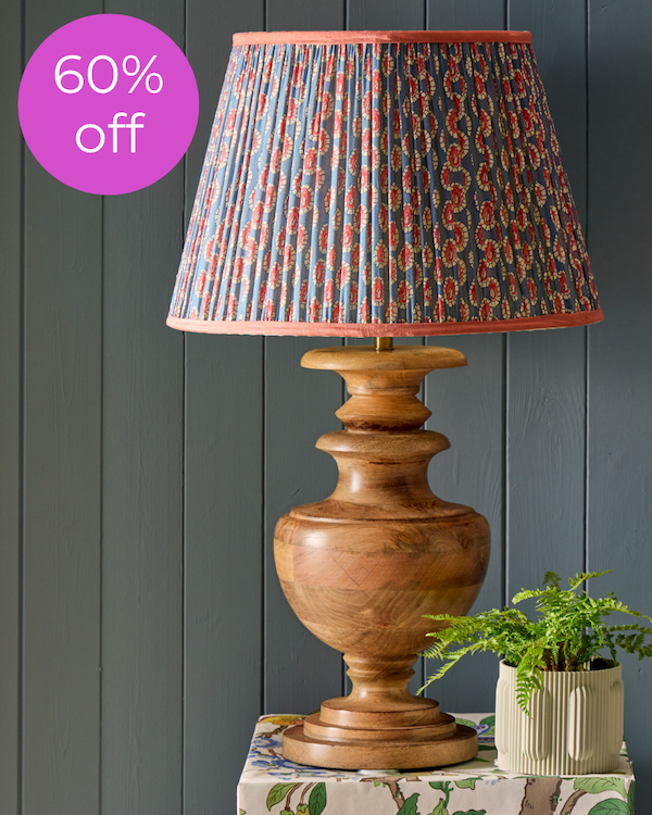50cm straight empire shade with adjustable gimbal in blue and red block printed dotty gathered cotton by gp & j baker