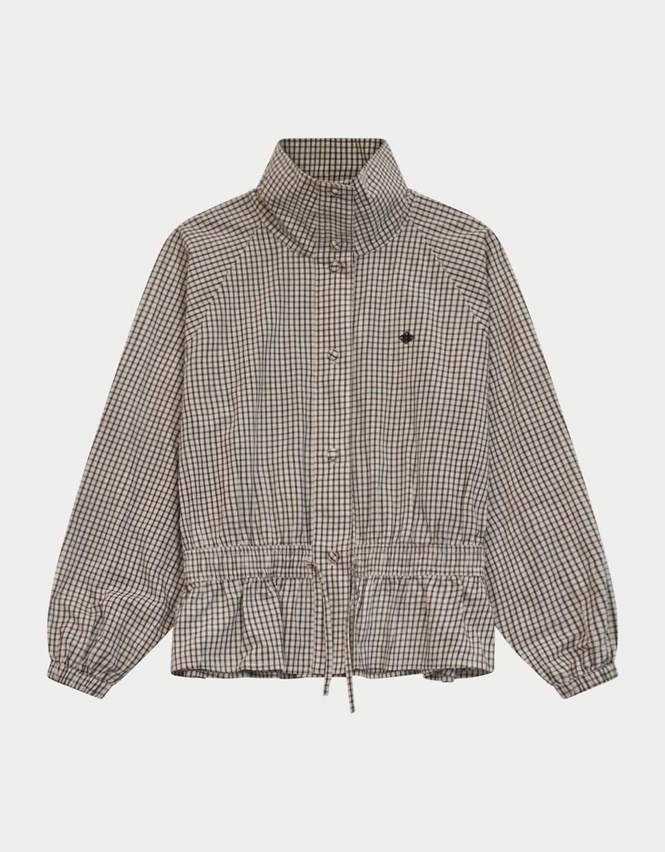 CHECKED DROP WAIST FUNNEL NECK JACKET