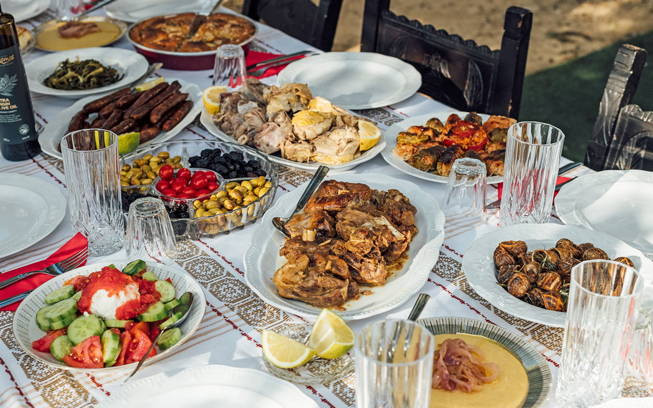 A photograph of foods associated with the Mediterranean diet