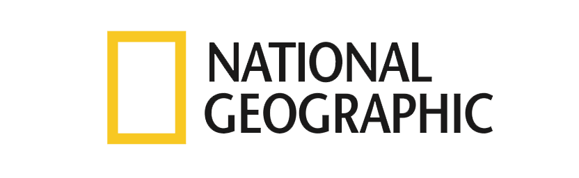 The National Geographic logo features a yellow square with a white border and the words 'National Geographic' in black.