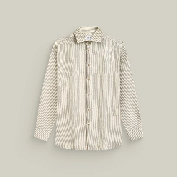 Cotton Linen Spread Shirt Brown Stripe
