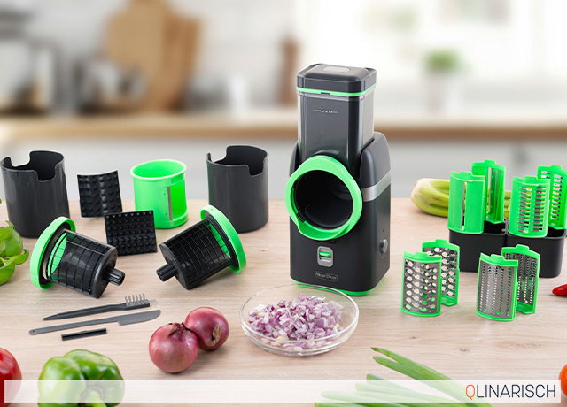 Tagesangebot 885640 GENIUS Nicer Dicer elektrisch 10 ver. Einsätze platzsparendes Design