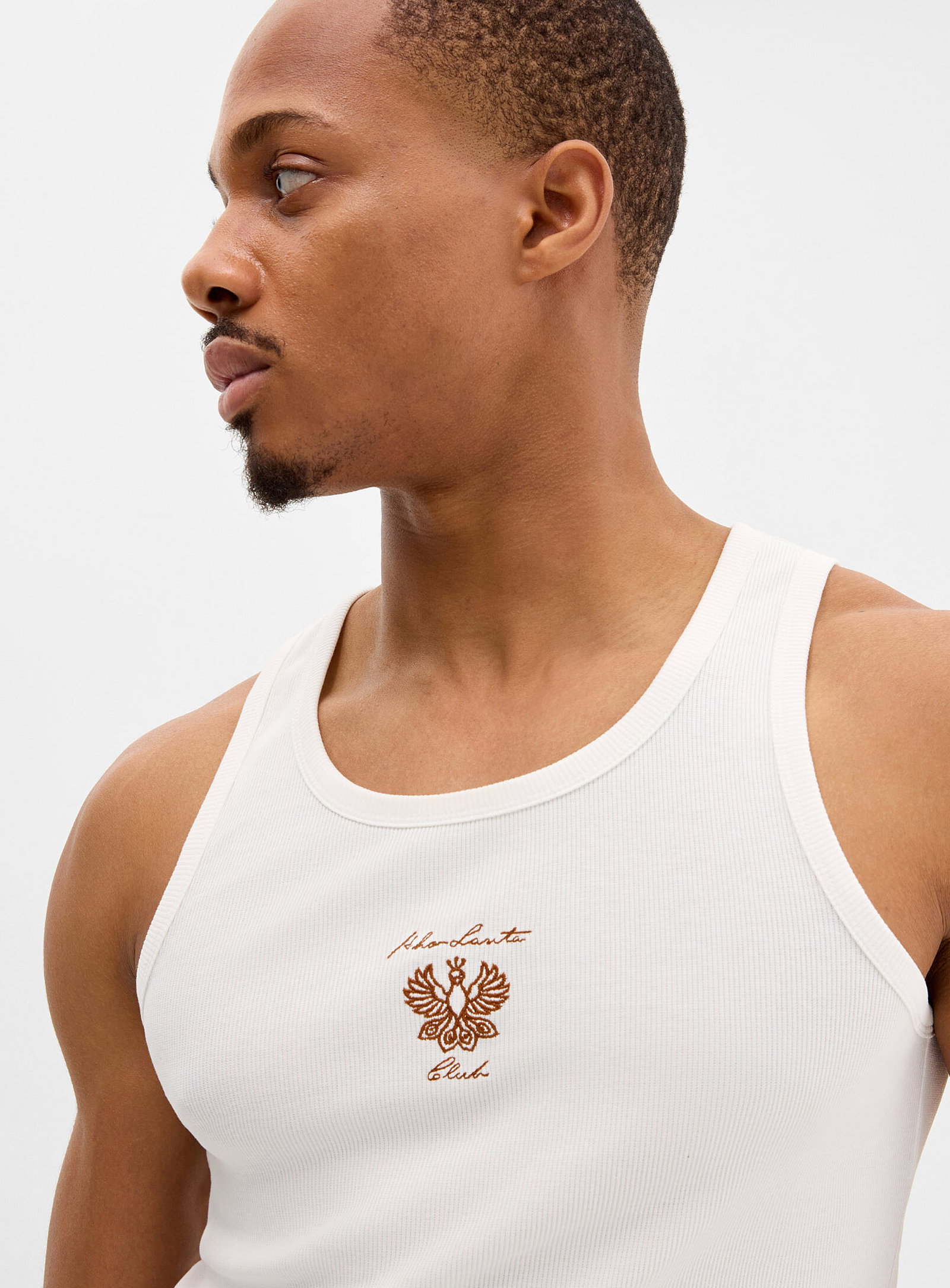 Exotic embroidery ribbed tank<br><b>Standard fit</b>