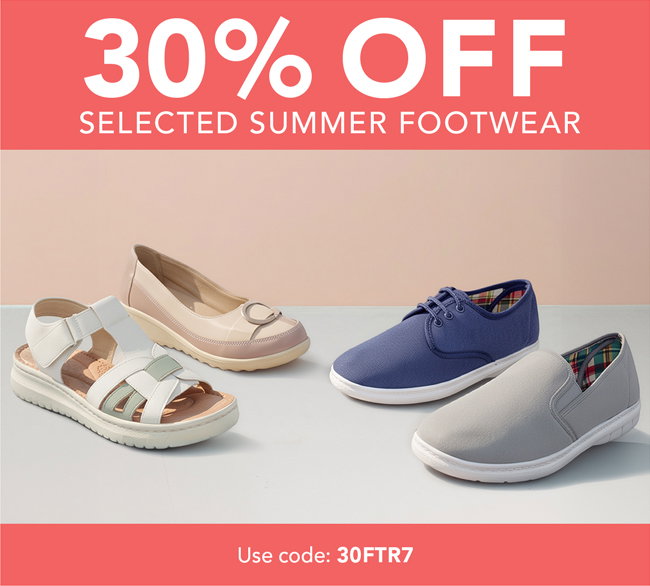 Save 30% off selected footwear when you use code: 30FTR7