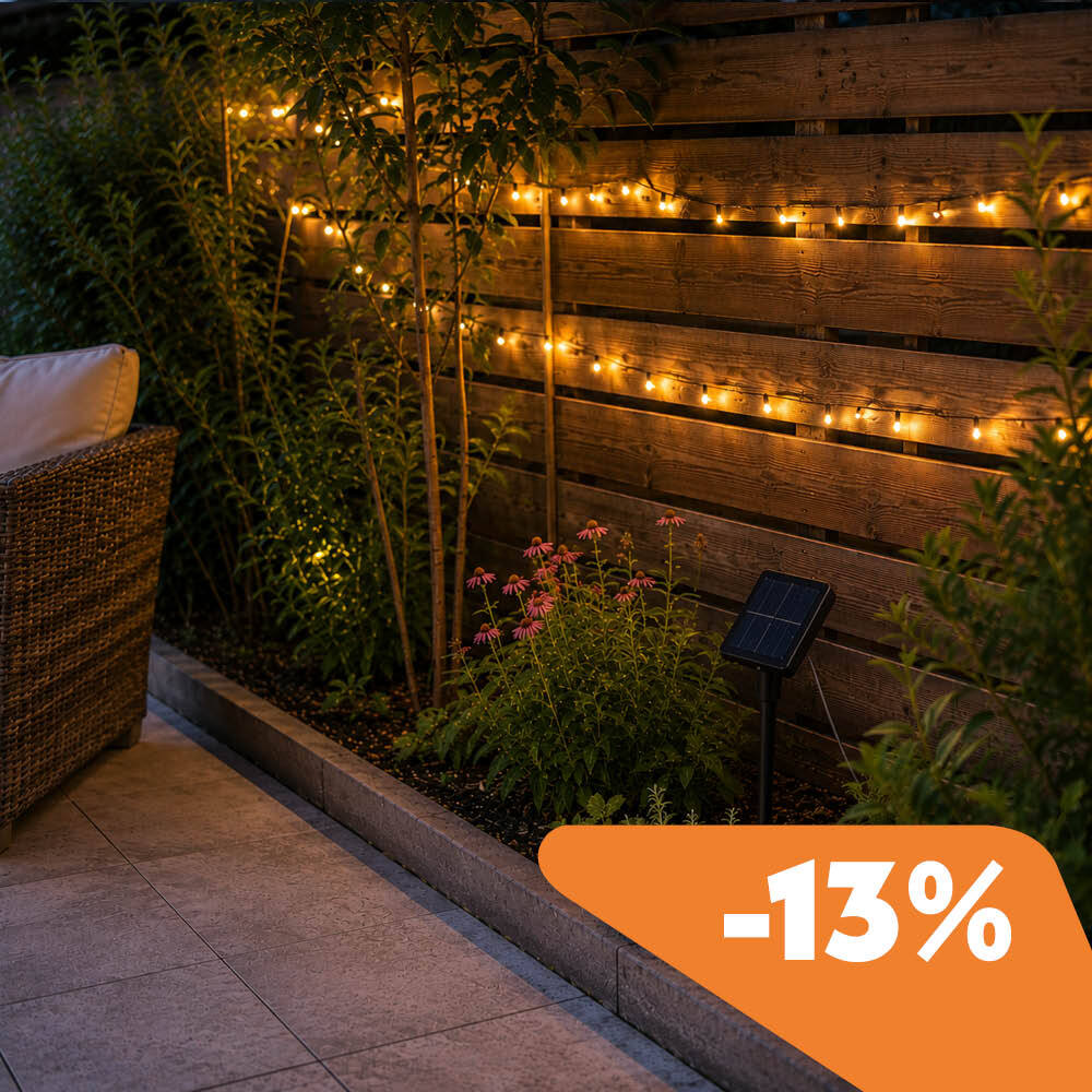 String of solar lights on the wall 
