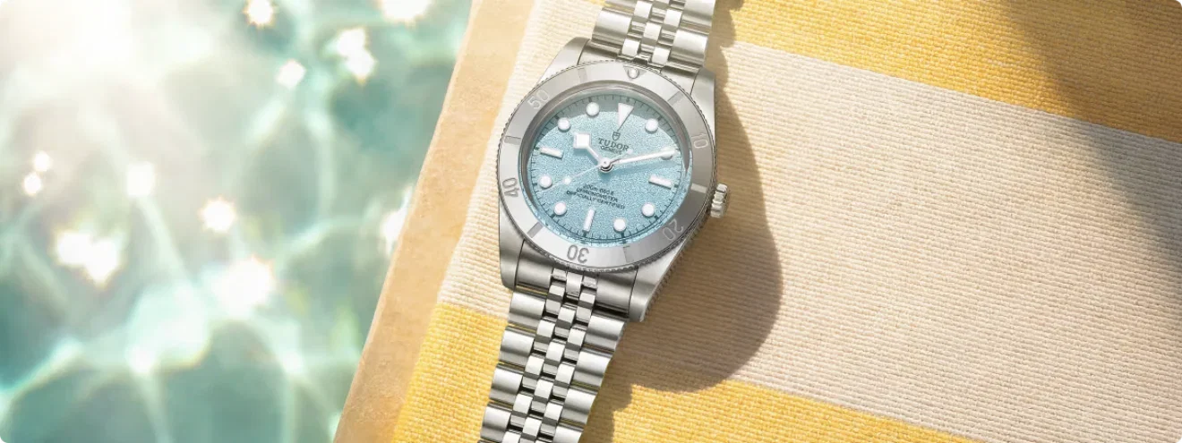 TUDOR Black Bay 54 Lagoon Blue watch with a 37mm steel case and blue dial