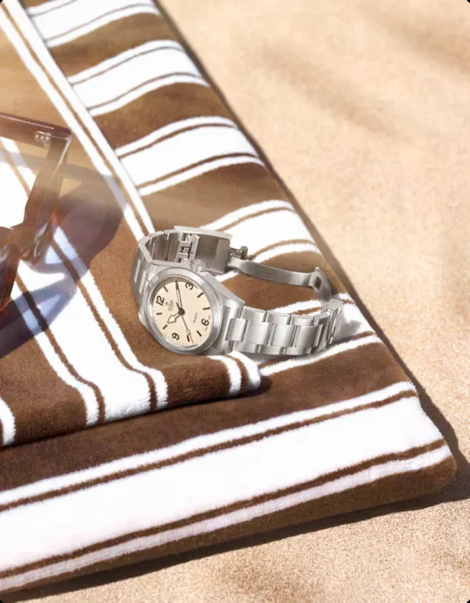 Tudor Ranger 36mm "Dune White" dial on beach towel