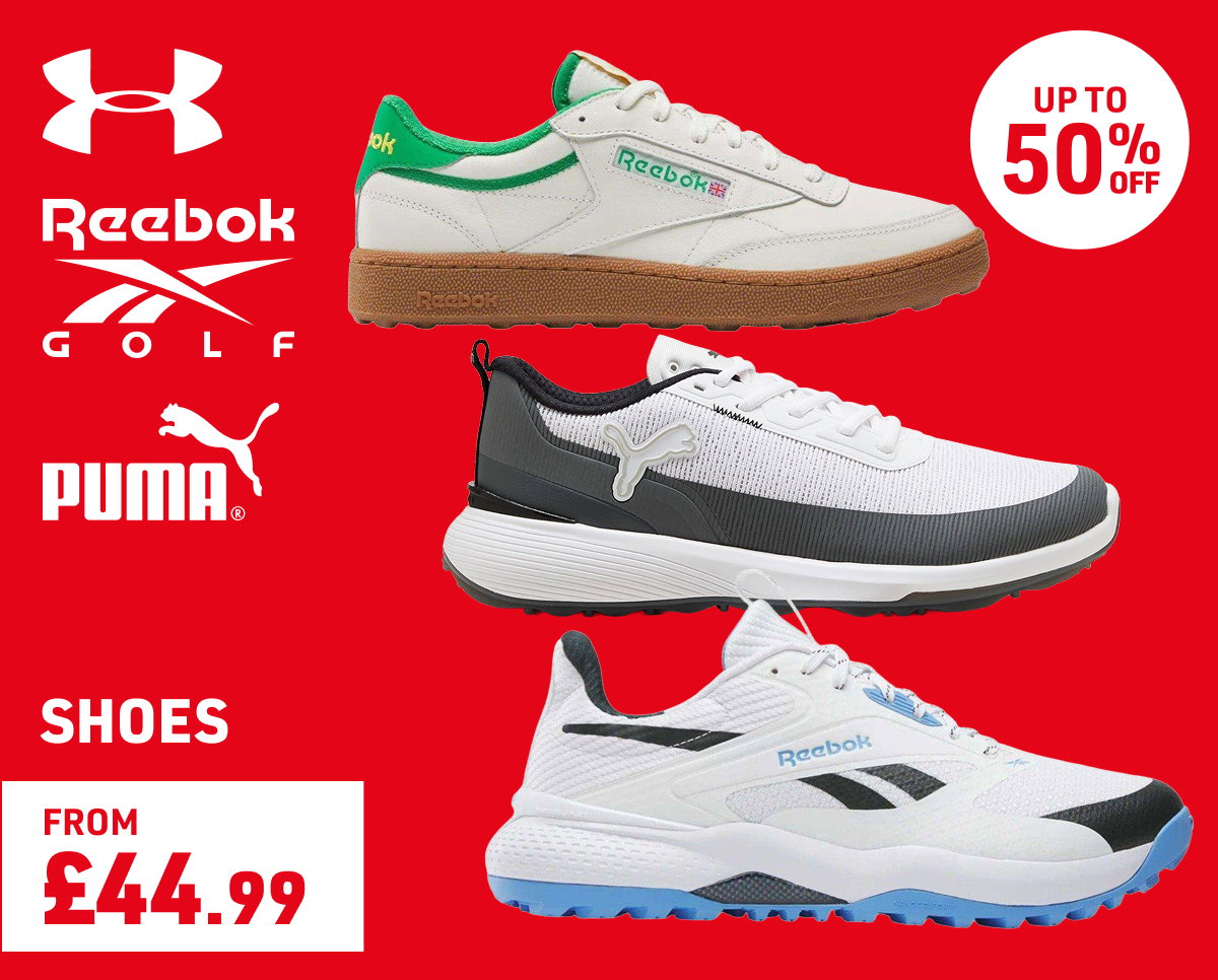 A range of Golf Shoes available from £44.99, with up to 40% off
