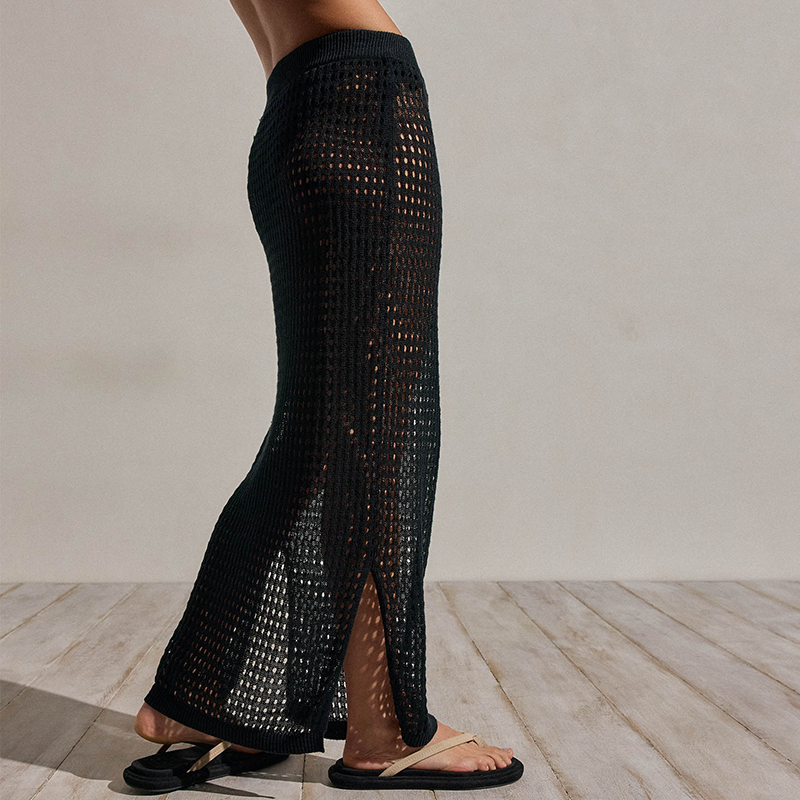 WOMEN'S LINEN OPEN KNIT MIDI SKIRT