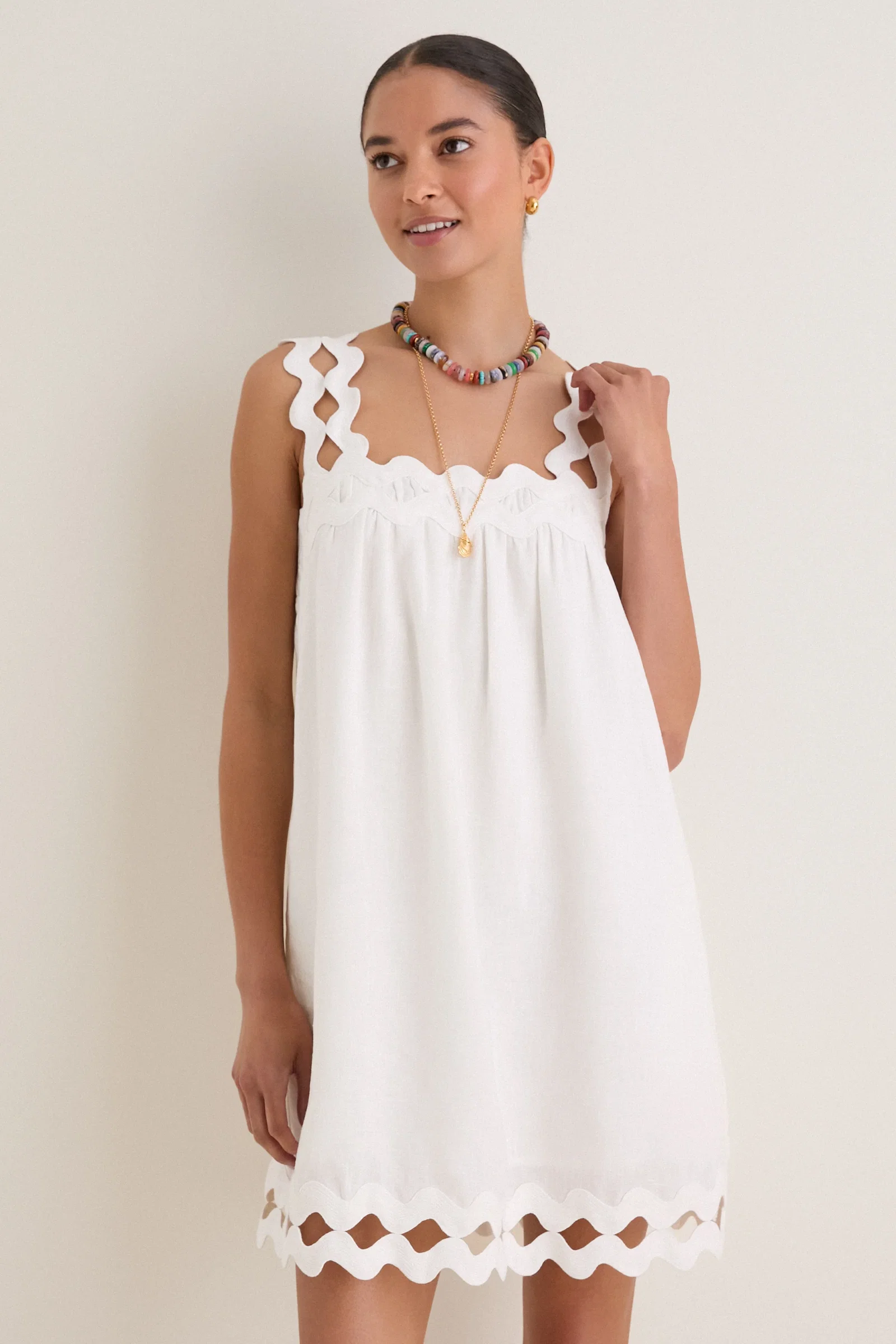 Image of White Ric Rac Linen Ellis Mini Dress