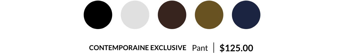 Woman wearing a brown barrel pants at 125$, an exclusive Contemporaine design available in 5 colours.