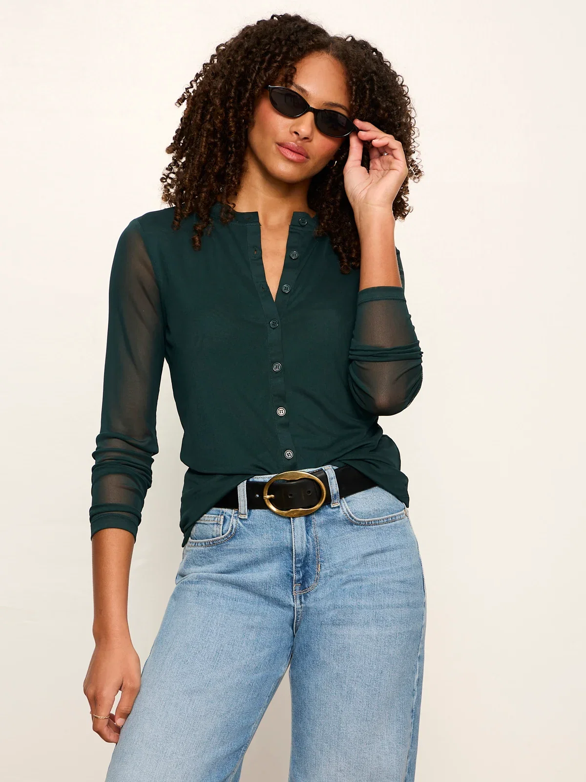 Image of Mesh Long Sleeve Cardigan Forest