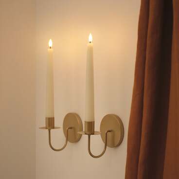 Lot de 2 Chandelles LED TruGlow® Ivoire avec Appliques Murales Dorées et Télécommande
